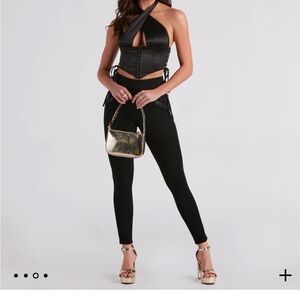 Windsor Black Satin Halter top